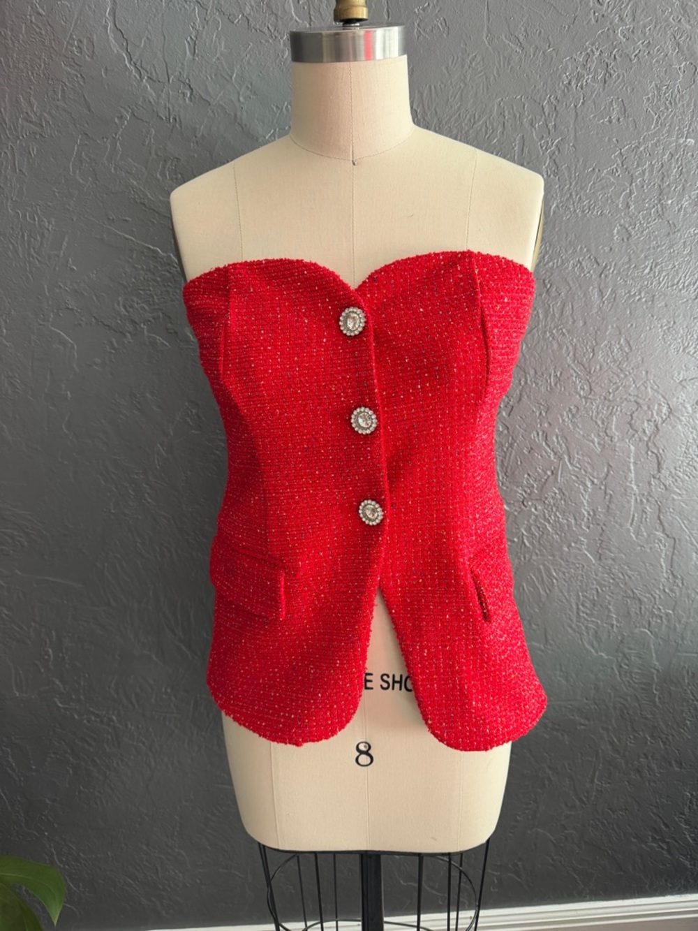Maeve Red Beaded Strapless Sweetheart Top - Picture 1 of 4